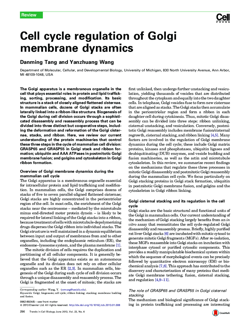 Cell cycle regulation of Golgi membrane dynamics