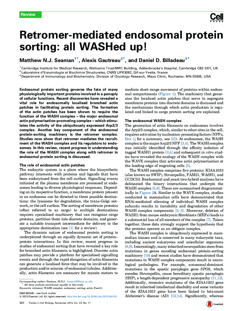 Retromer-mediated endosomal protein sorting: all WASHed up!
