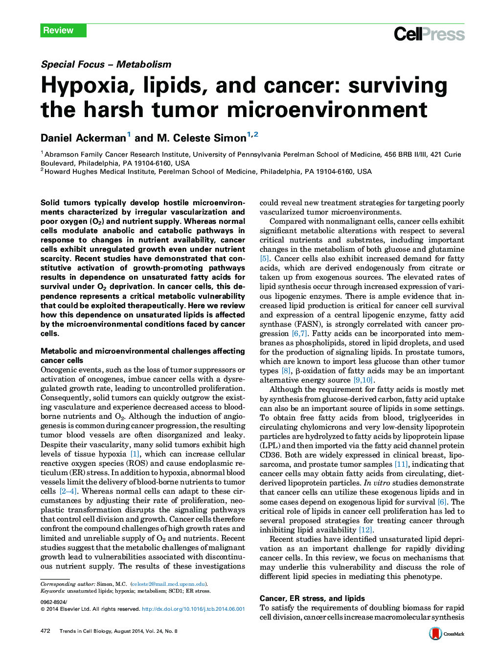 Hypoxia, lipids, and cancer: surviving the harsh tumor microenvironment