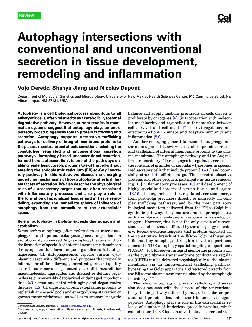 Autophagy intersections with conventional and unconventional secretion in tissue development, remodeling and inflammation