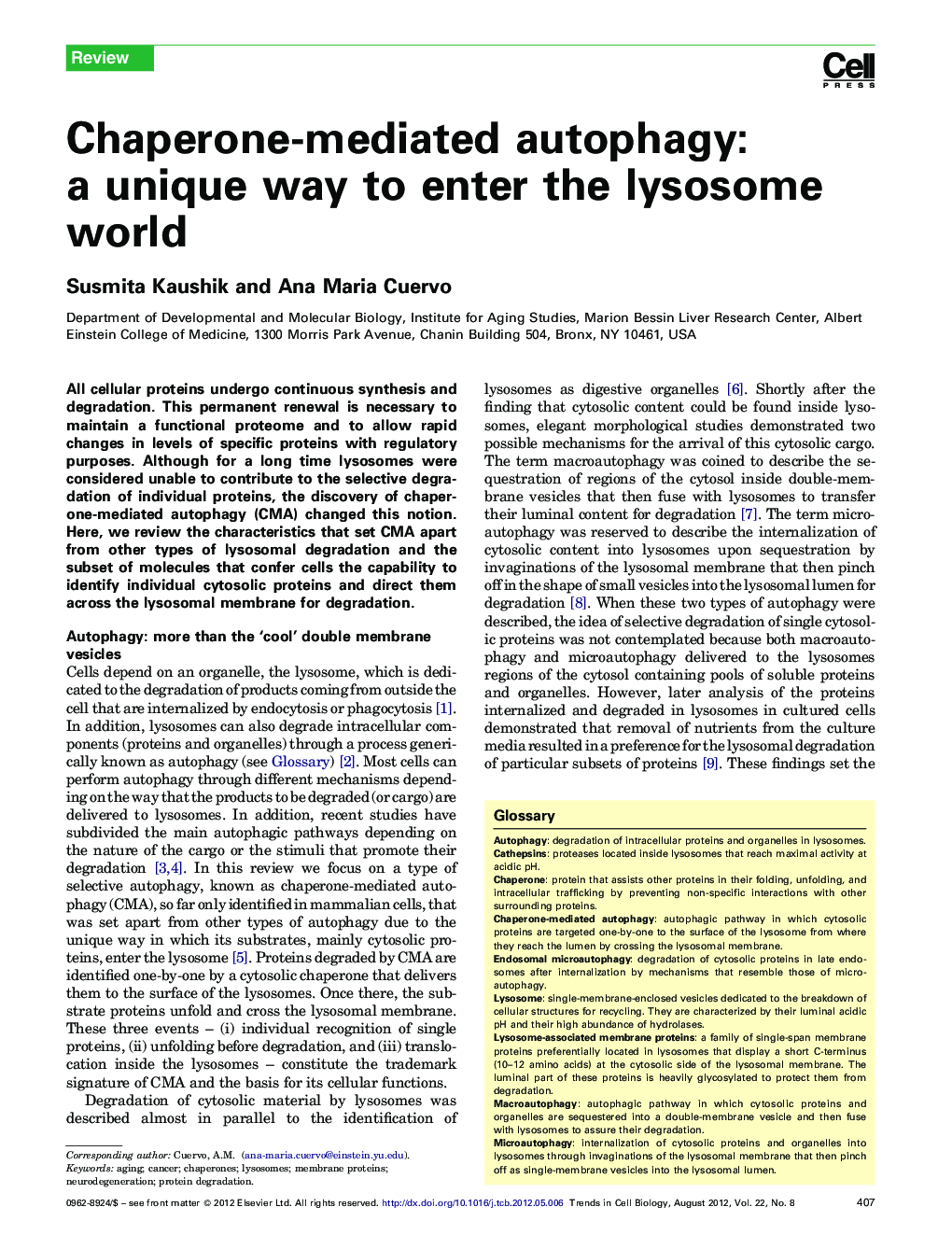 Chaperone-mediated autophagy: a unique way to enter the lysosome world