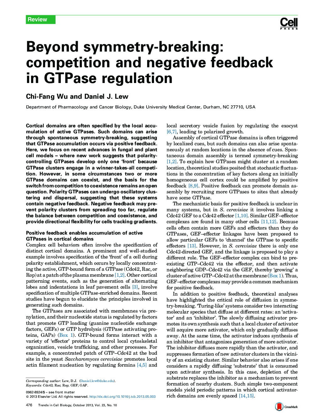 Beyond symmetry-breaking: competition and negative feedback in GTPase regulation