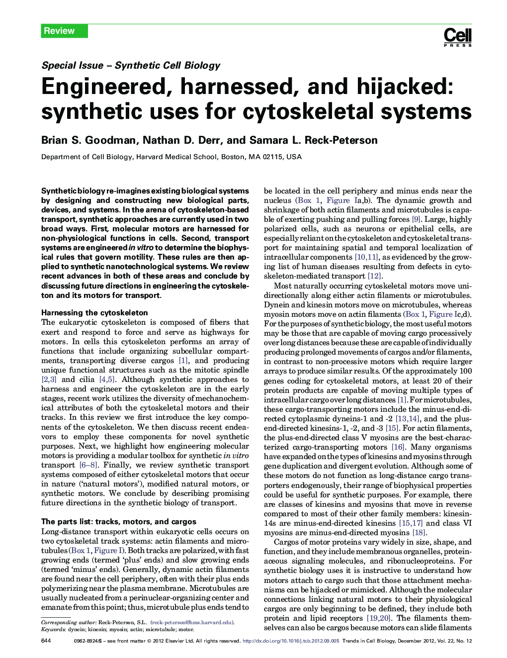 Engineered, harnessed, and hijacked: synthetic uses for cytoskeletal systems