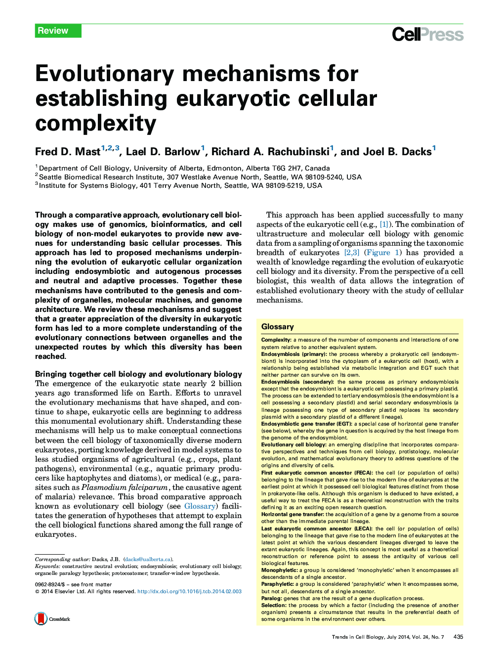 Evolutionary mechanisms for establishing eukaryotic cellular complexity