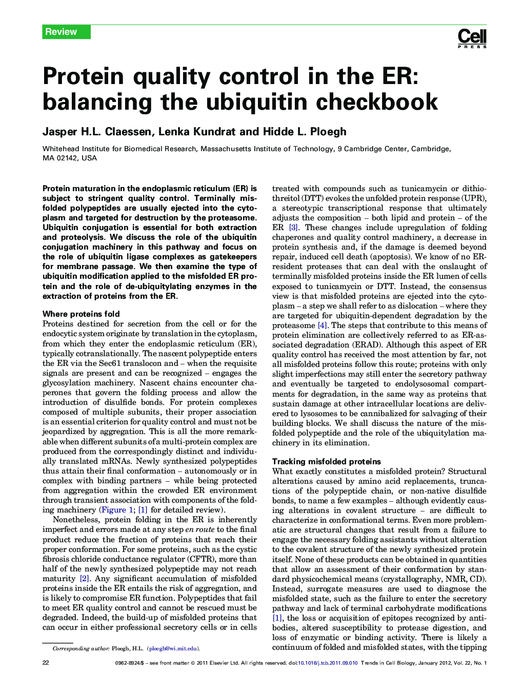 Protein quality control in the ER: balancing the ubiquitin checkbook