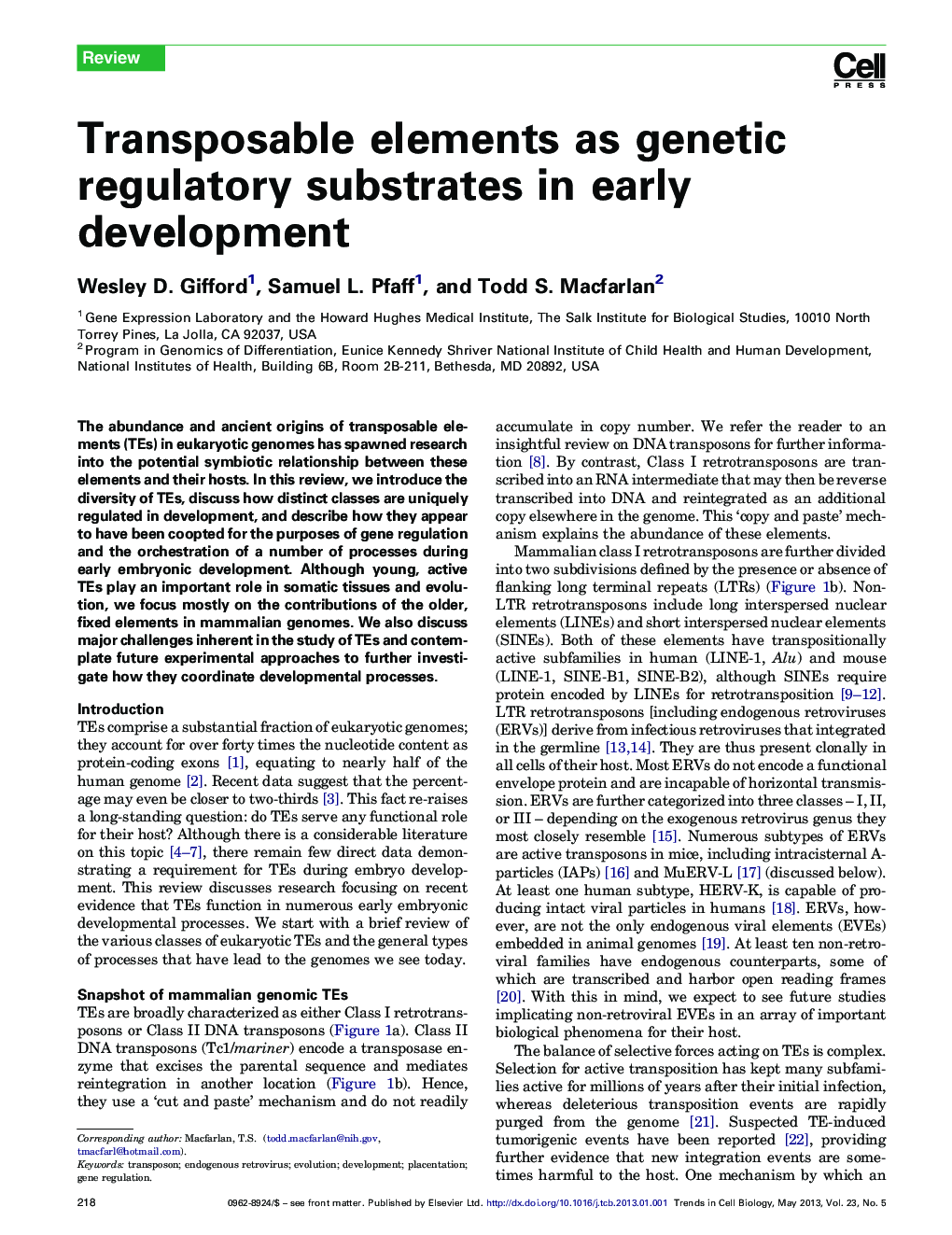 Transposable elements as genetic regulatory substrates in early development