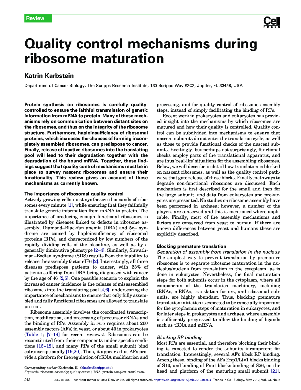 Quality control mechanisms during ribosome maturation