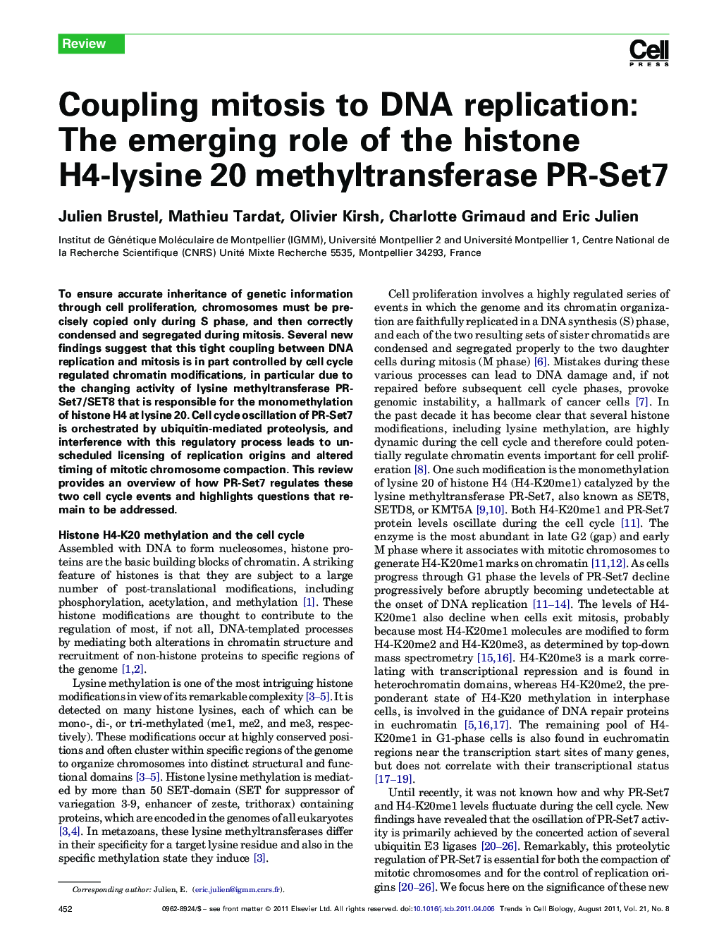 Coupling mitosis to DNA replication: The emerging role of the histone H4-lysine 20 methyltransferase PR-Set7