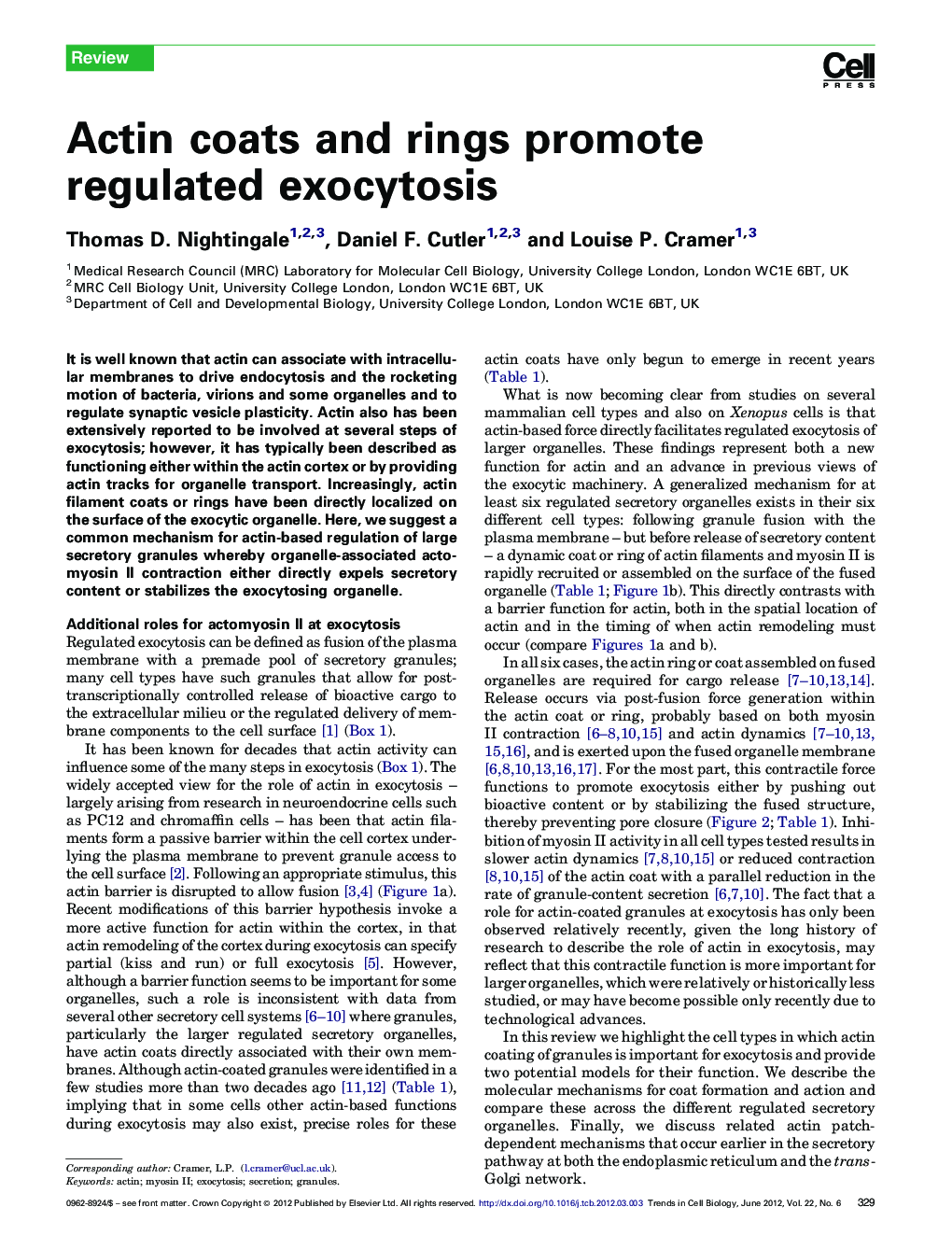 Actin coats and rings promote regulated exocytosis
