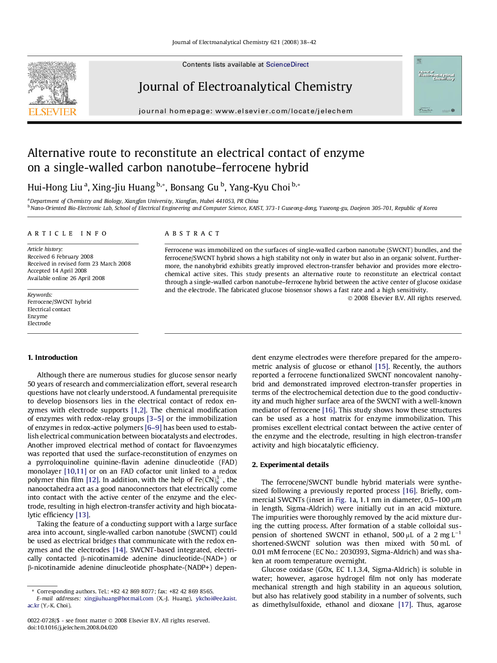 Alternative route to reconstitute an electrical contact of enzyme on a single-walled carbon nanotube–ferrocene hybrid