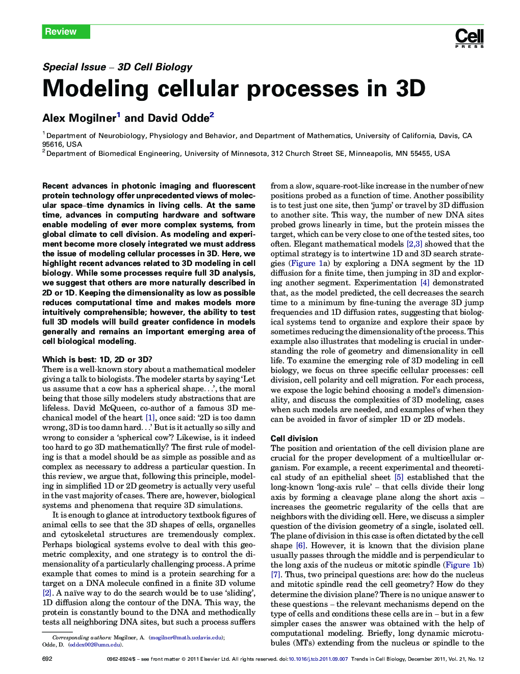 Modeling cellular processes in 3D