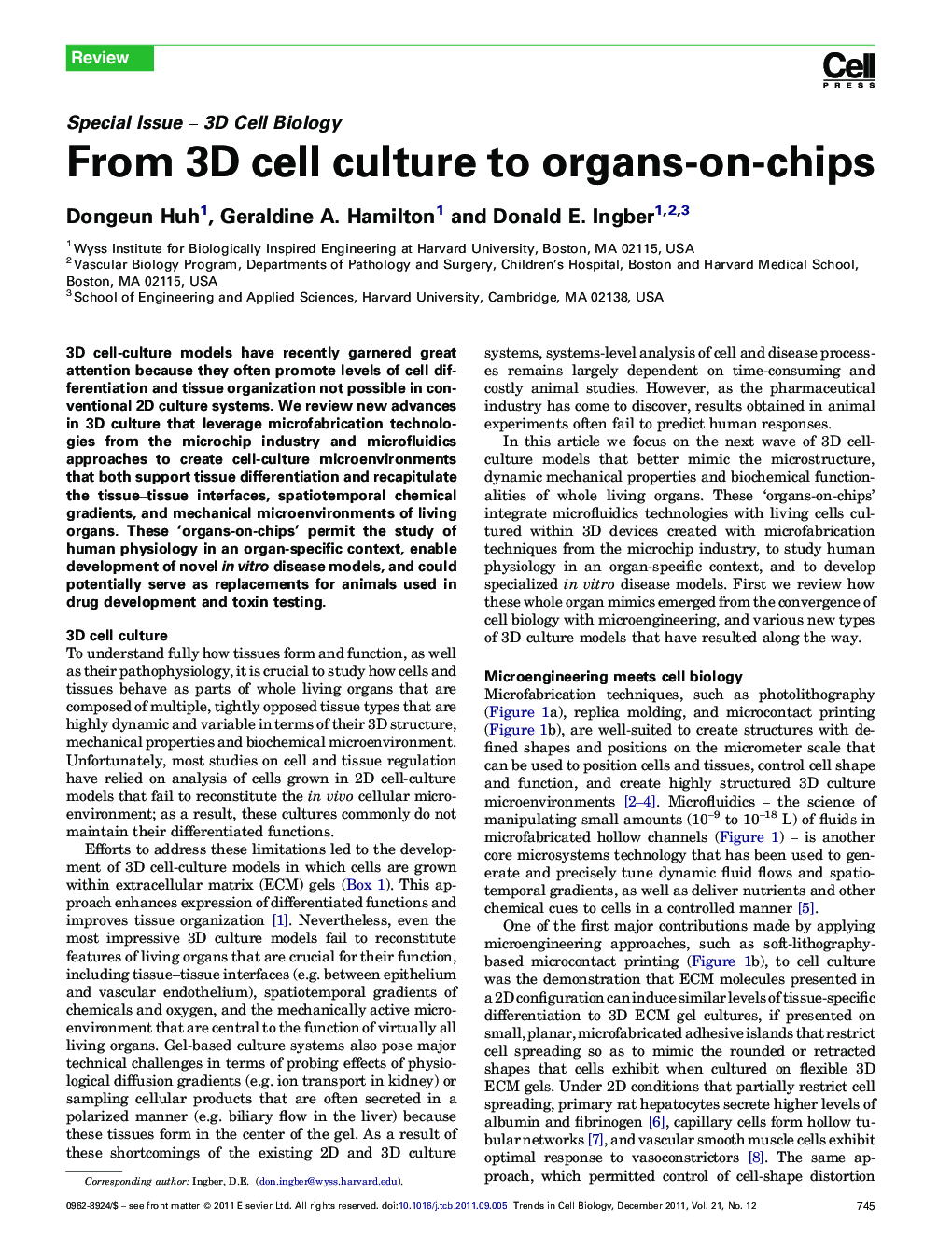 From 3D cell culture to organs-on-chips