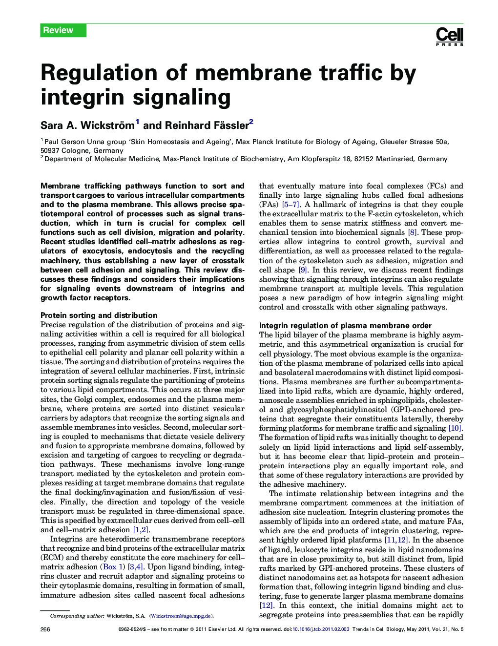 Regulation of membrane traffic by integrin signaling