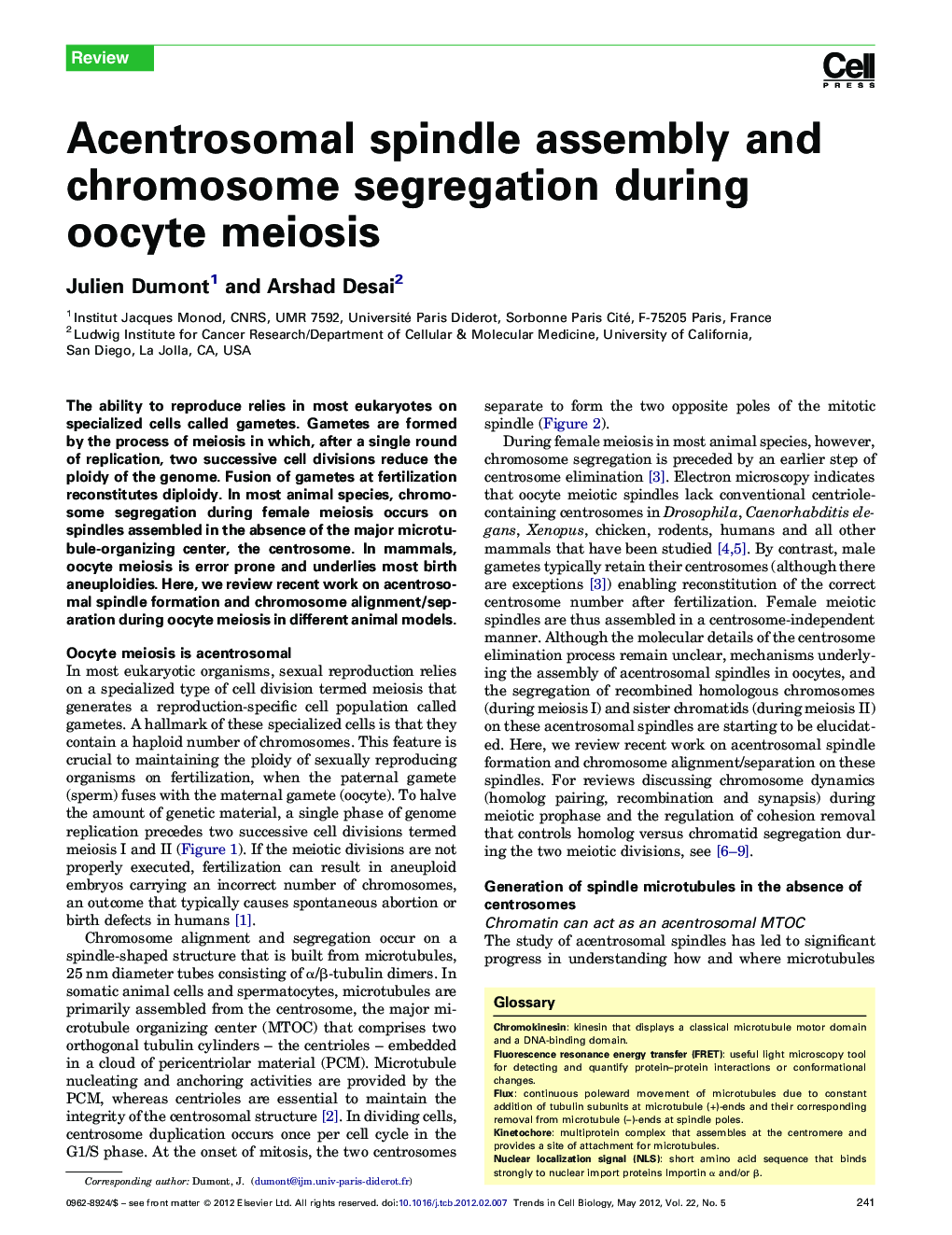 Acentrosomal spindle assembly and chromosome segregation during oocyte meiosis