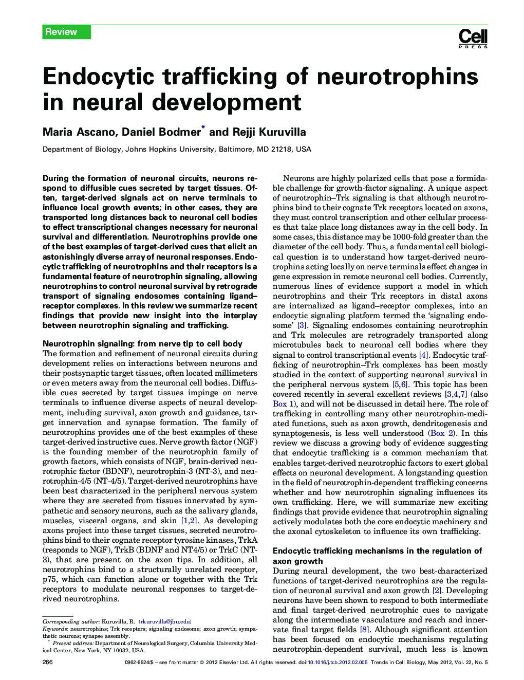 Endocytic trafficking of neurotrophins in neural development