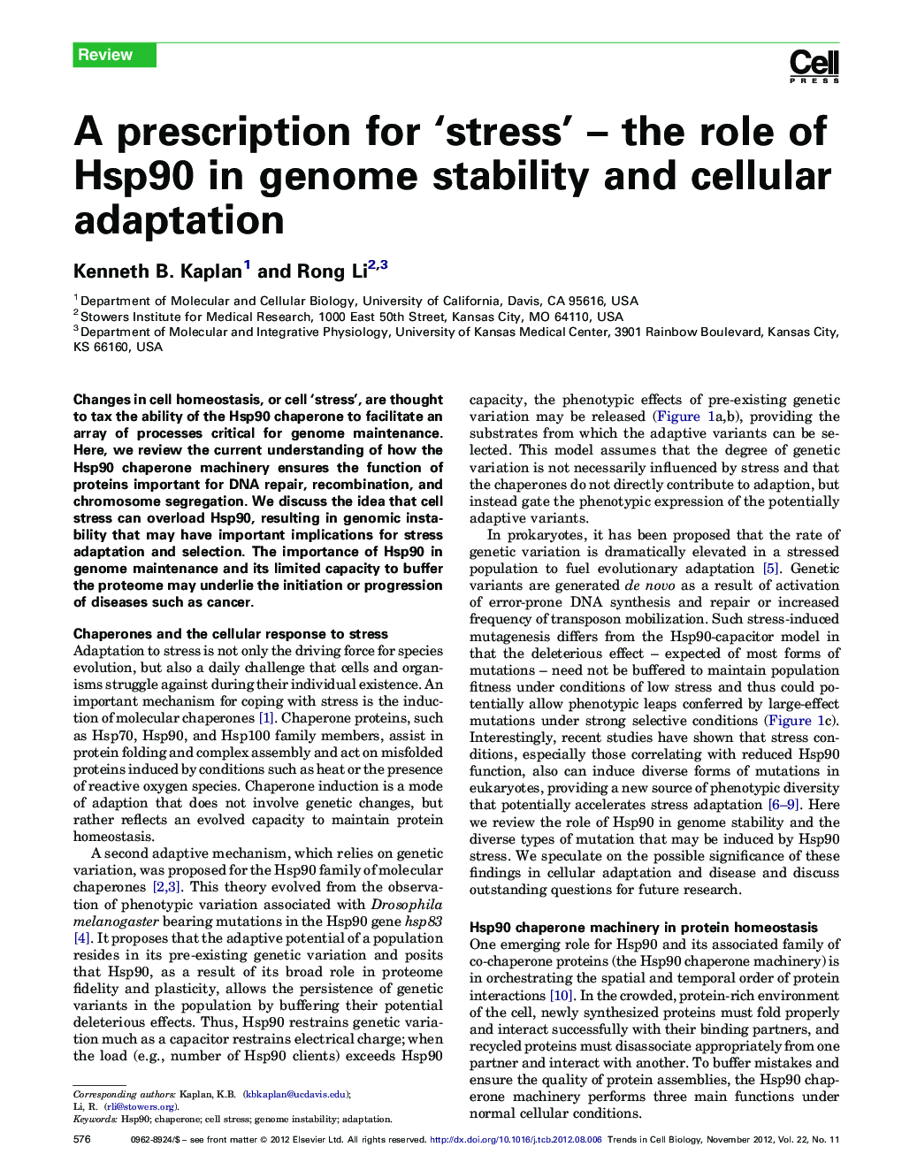 A prescription for ‘stress’ – the role of Hsp90 in genome stability and cellular adaptation