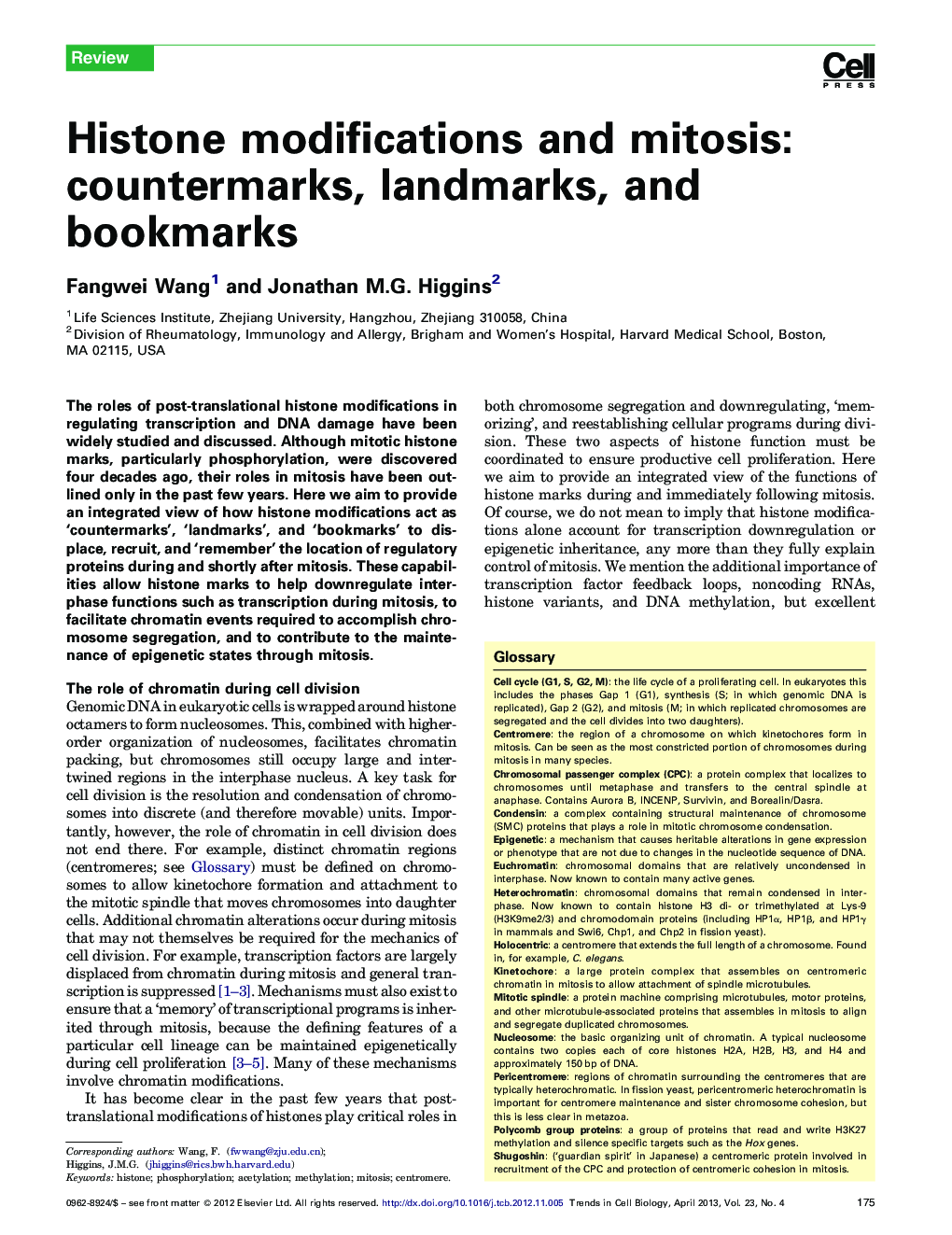 Histone modifications and mitosis: countermarks, landmarks, and bookmarks