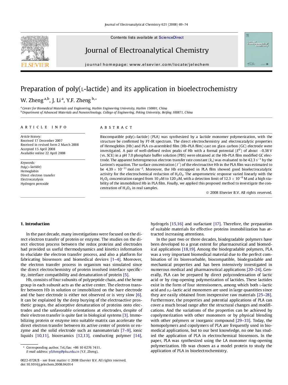 Preparation of poly(l-lactide) and its application in bioelectrochemistry