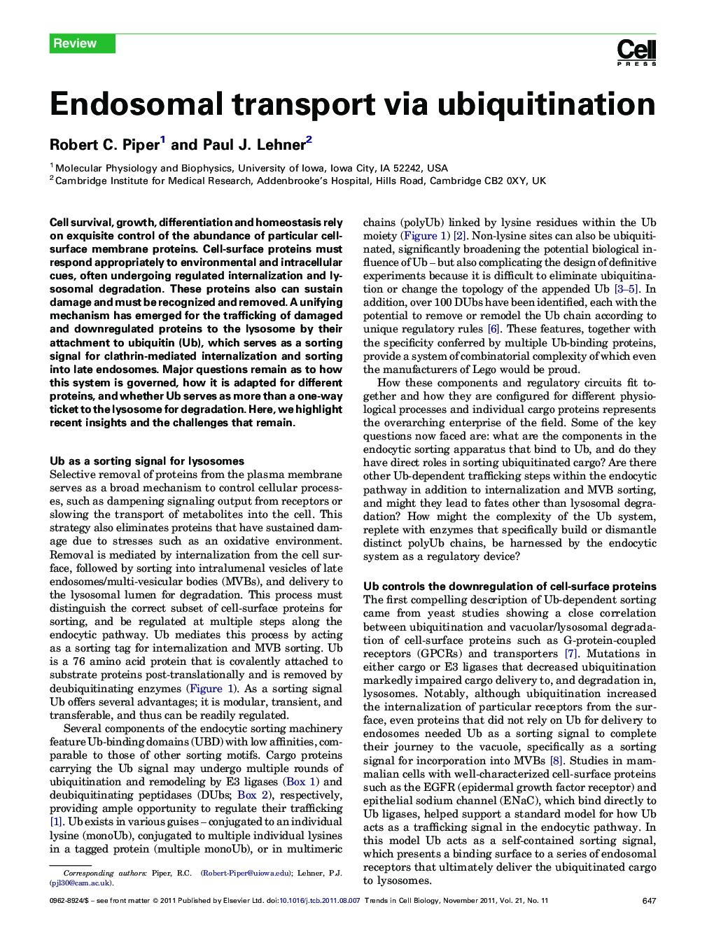 Endosomal transport via ubiquitination