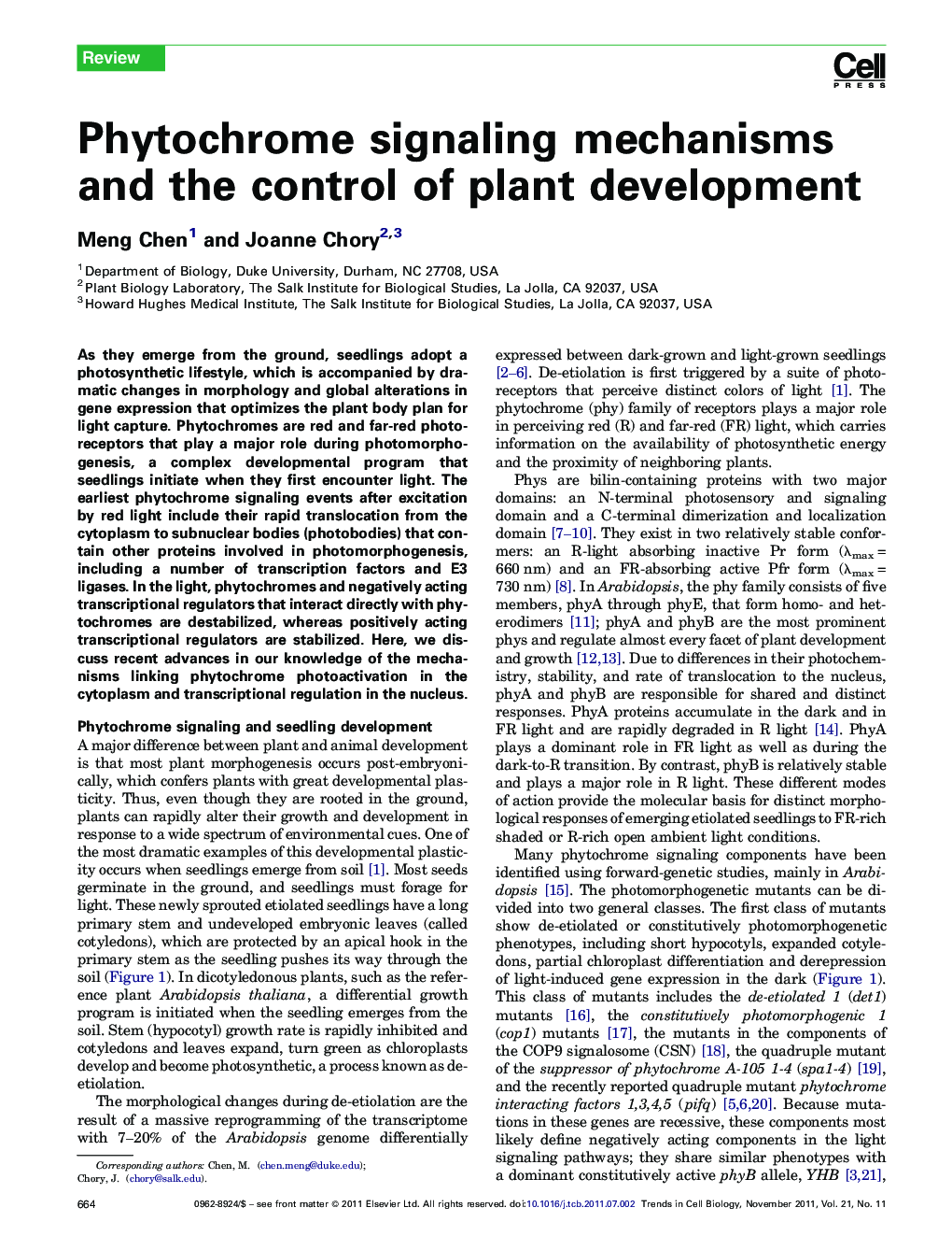 Phytochrome signaling mechanisms and the control of plant development