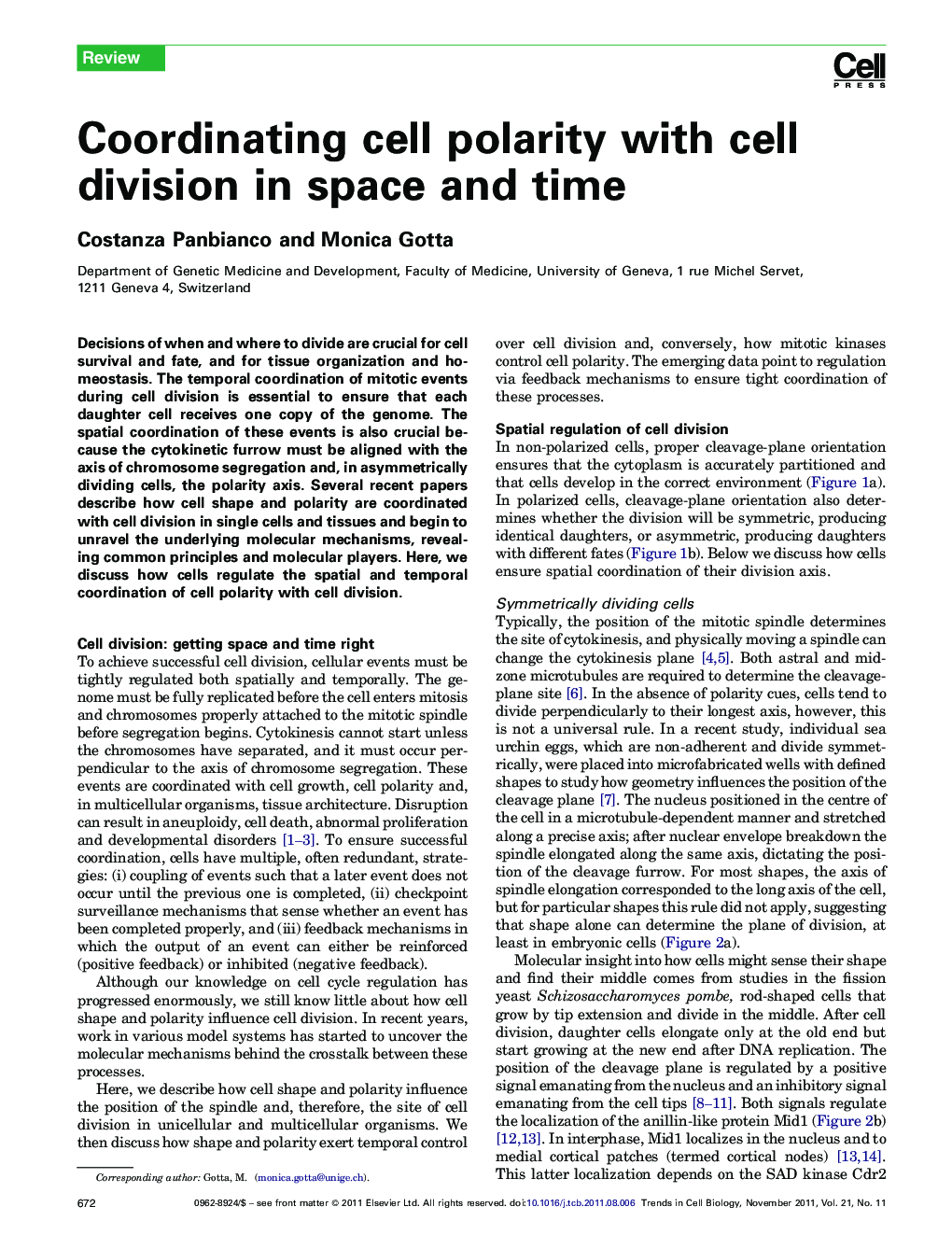 Coordinating cell polarity with cell division in space and time