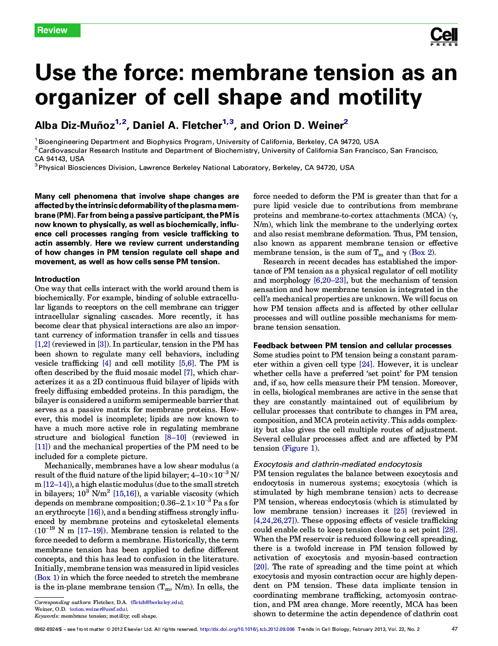 Use the force: membrane tension as an organizer of cell shape and motility