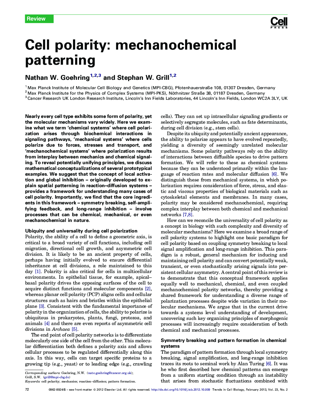 Cell polarity: mechanochemical patterning