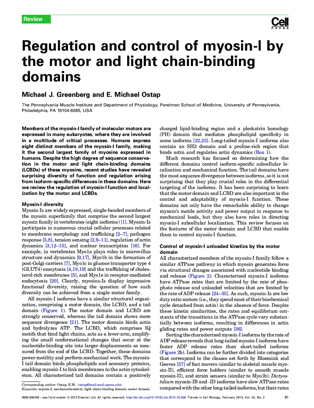 Regulation and control of myosin-I by the motor and light chain-binding domains