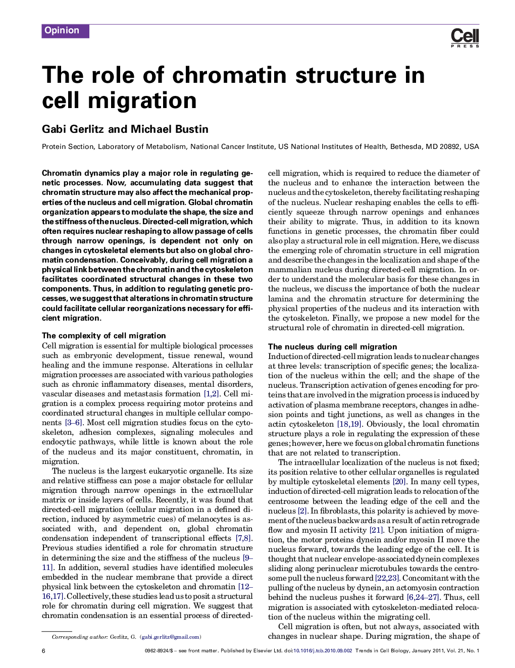 The role of chromatin structure in cell migration