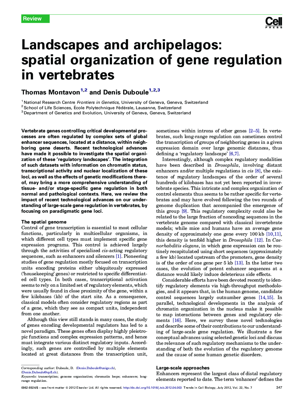Landscapes and archipelagos: spatial organization of gene regulation in vertebrates