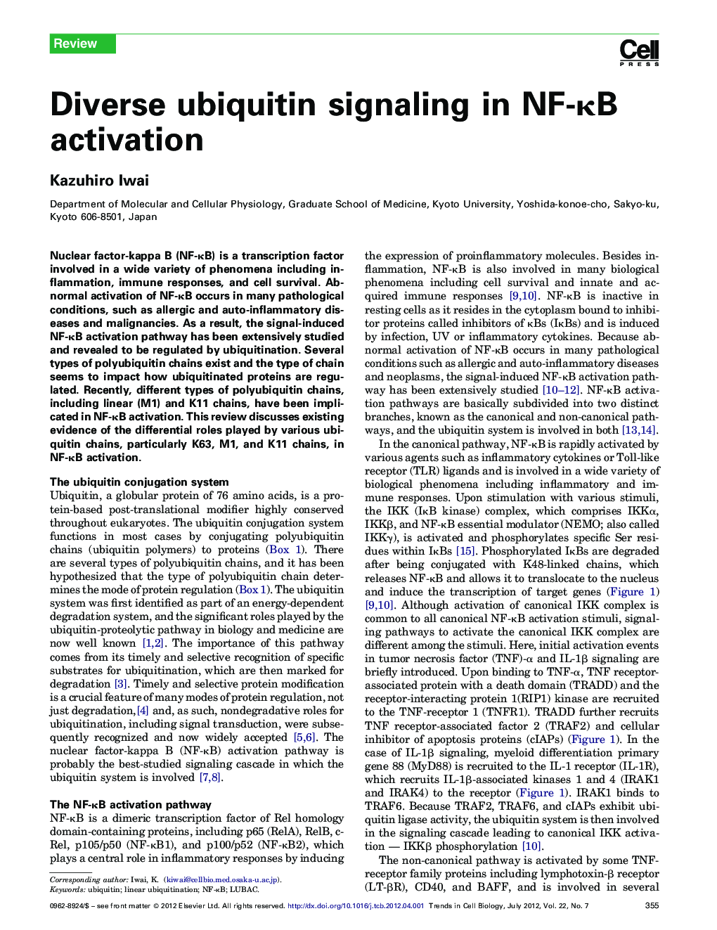 Diverse ubiquitin signaling in NF-κB activation