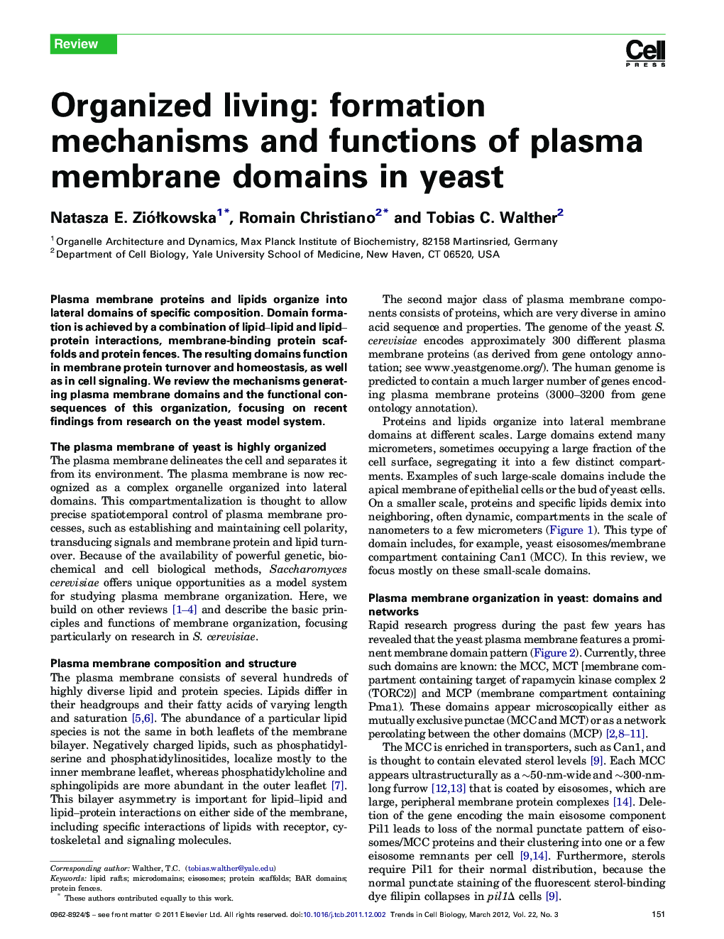 Organized living: formation mechanisms and functions of plasma membrane domains in yeast