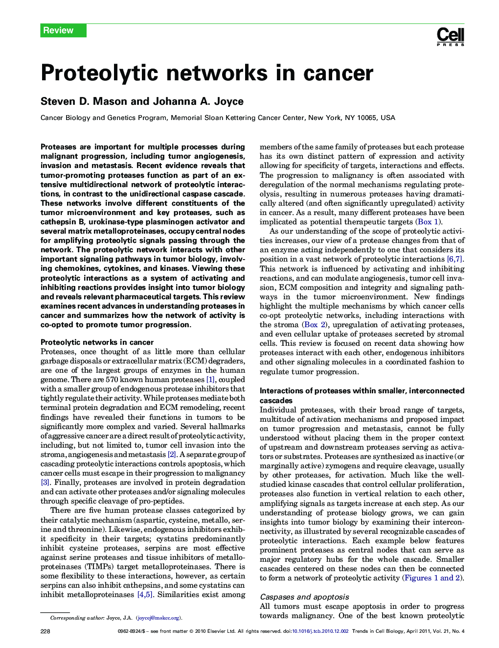 Proteolytic networks in cancer