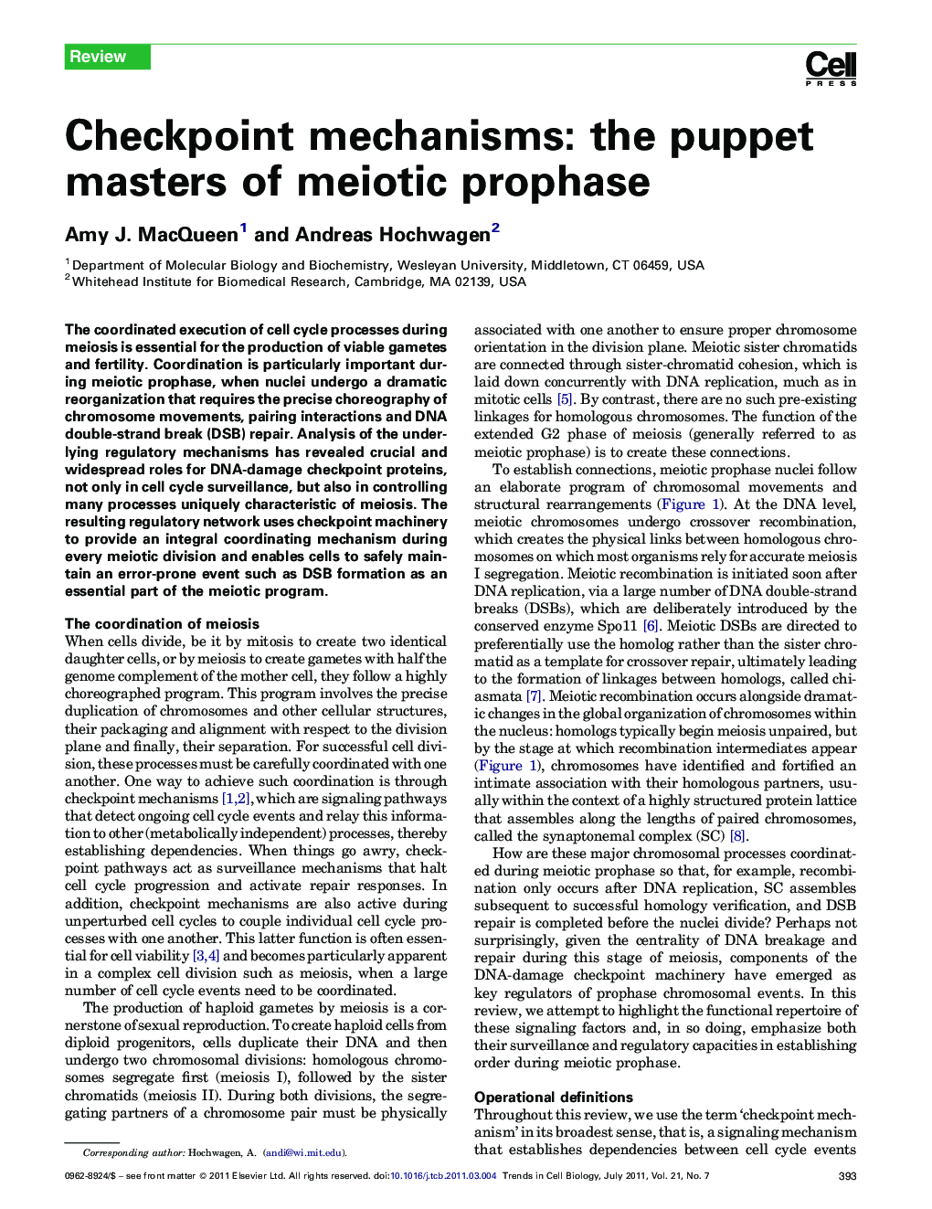 Checkpoint mechanisms: the puppet masters of meiotic prophase