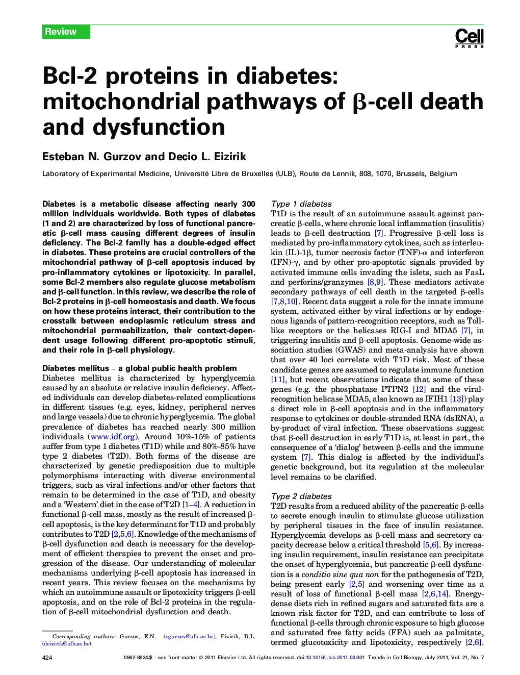 Bcl-2 proteins in diabetes: mitochondrial pathways of β-cell death and dysfunction
