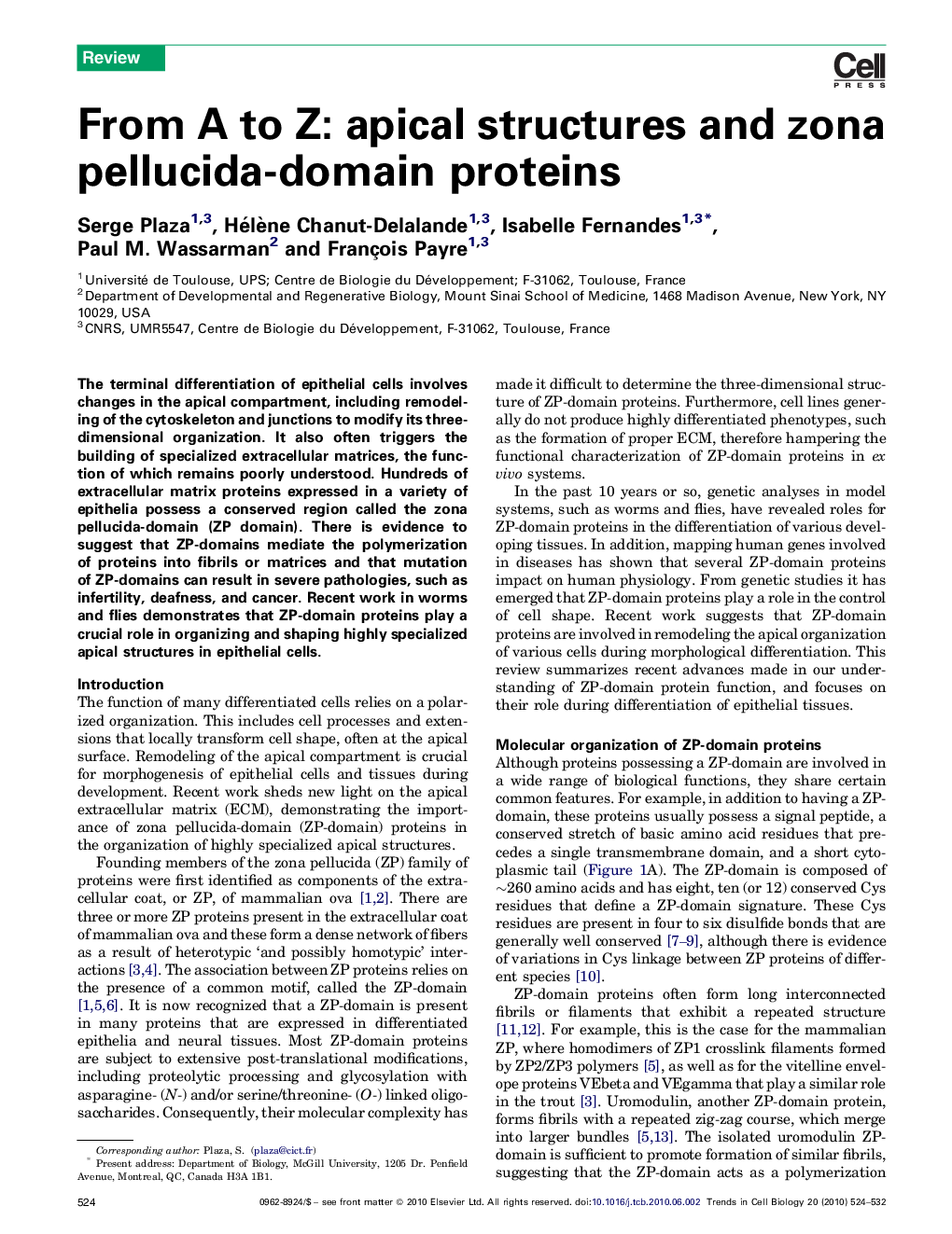 From A to Z: apical structures and zona pellucida-domain proteins