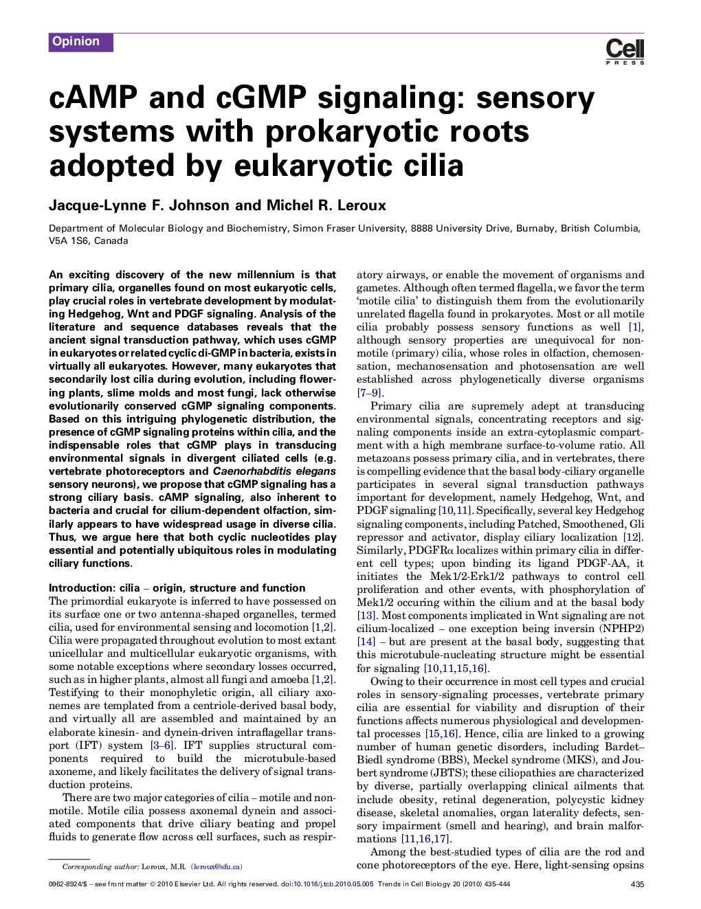 cAMP and cGMP signaling: sensory systems with prokaryotic roots adopted by eukaryotic cilia