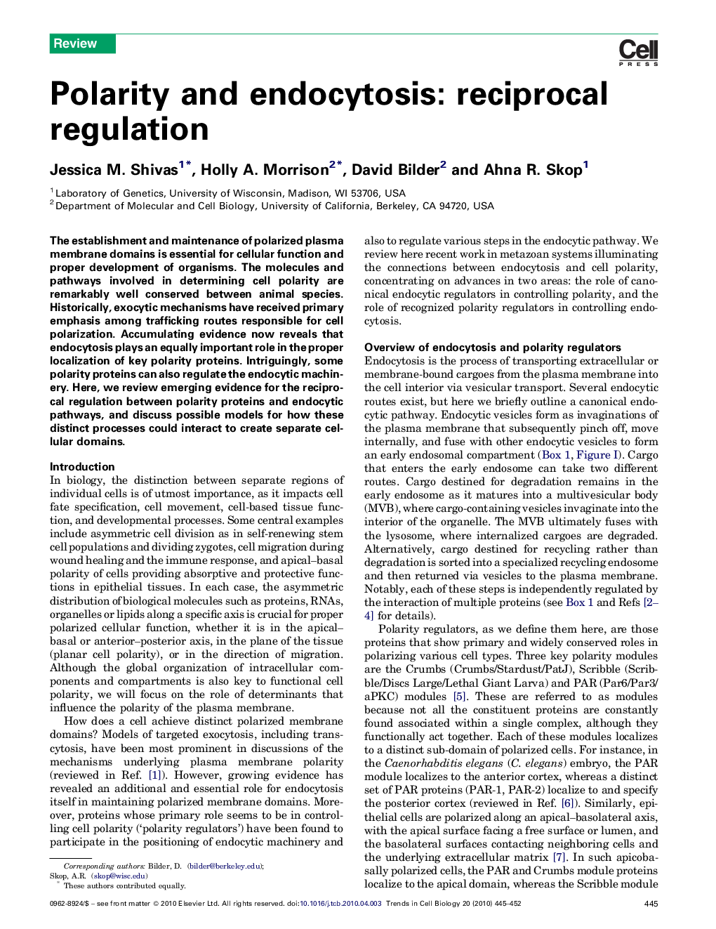 Polarity and endocytosis: reciprocal regulation