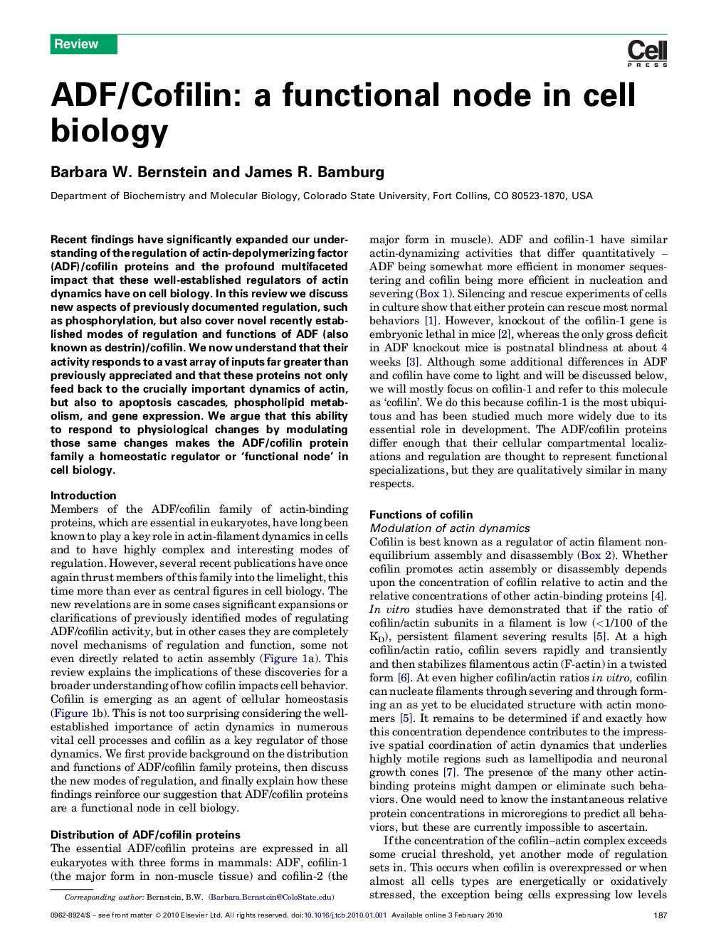 ADF/Cofilin: a functional node in cell biology