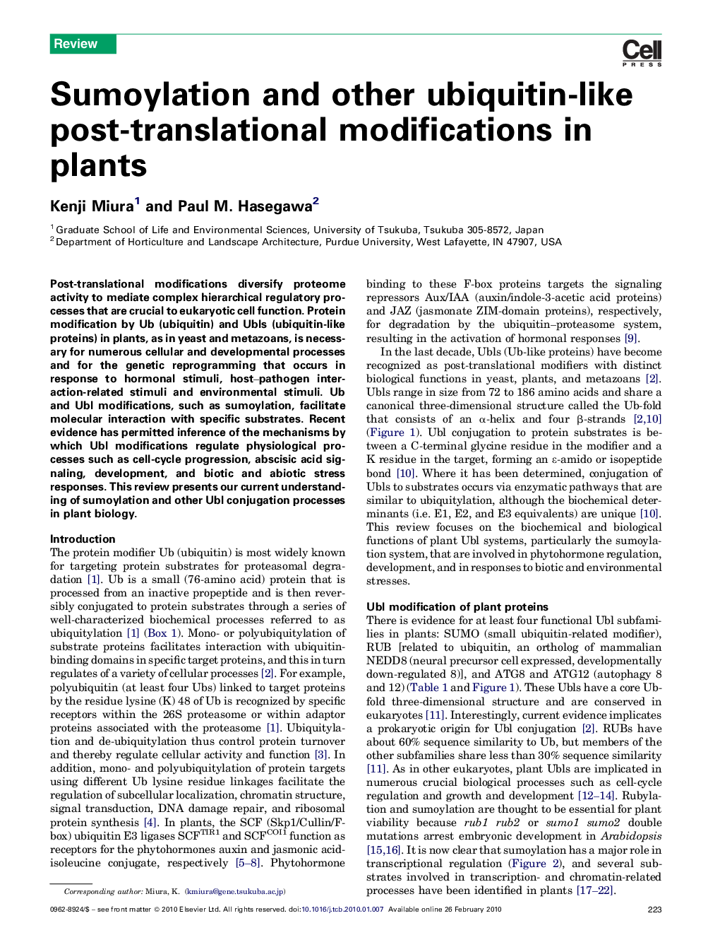 Sumoylation and other ubiquitin-like post-translational modifications in plants