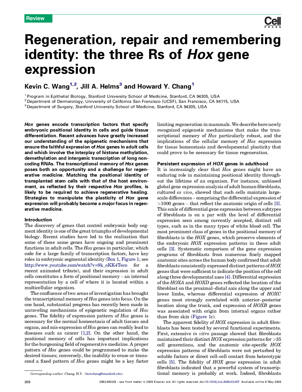 Regeneration, repair and remembering identity: the three Rs of Hox gene expression