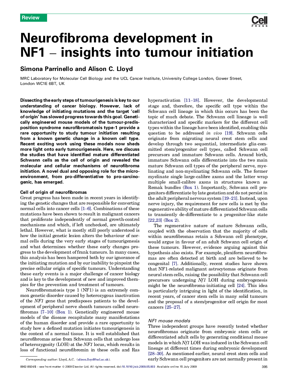 Neurofibroma development in NF1 – insights into tumour initiation