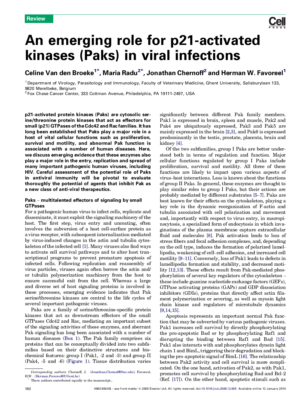 An emerging role for p21-activated kinases (Paks) in viral infections