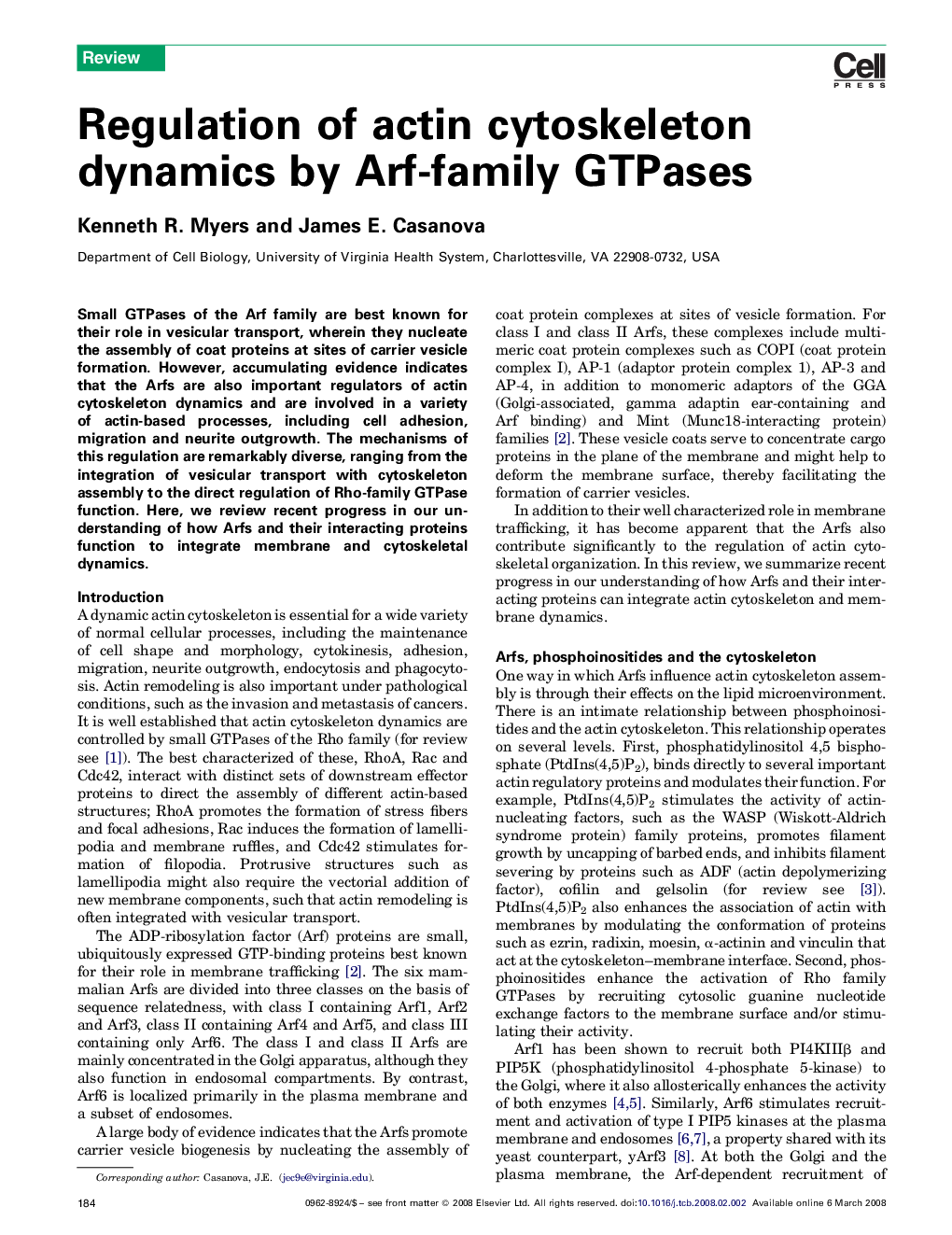 Regulation of actin cytoskeleton dynamics by Arf-family GTPases