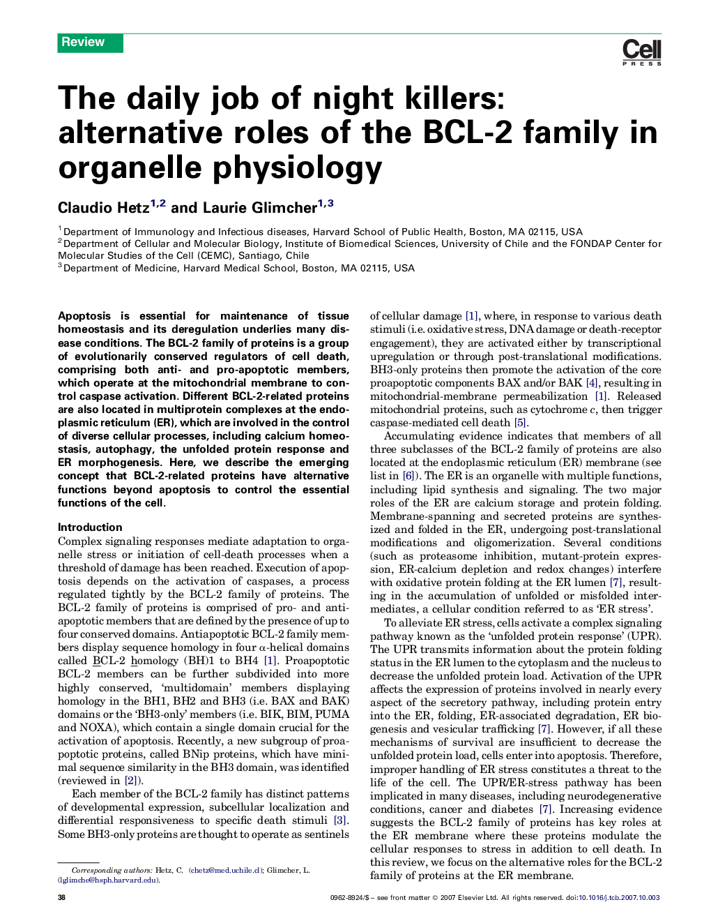 The daily job of night killers: alternative roles of the BCL-2 family in organelle physiology