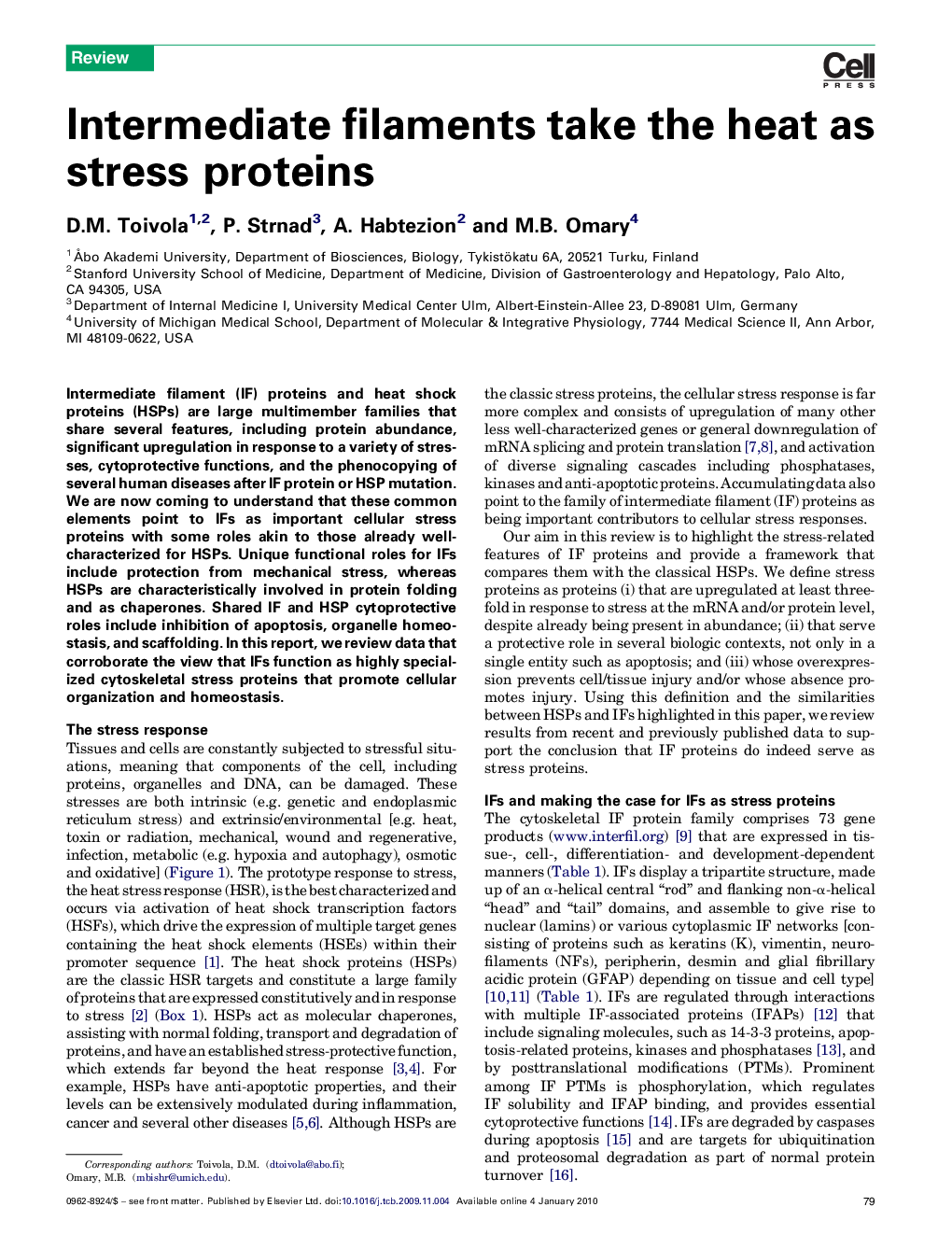 Intermediate filaments take the heat as stress proteins