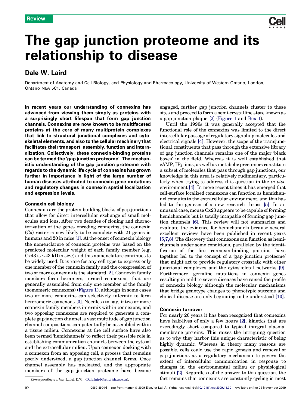 The gap junction proteome and its relationship to disease