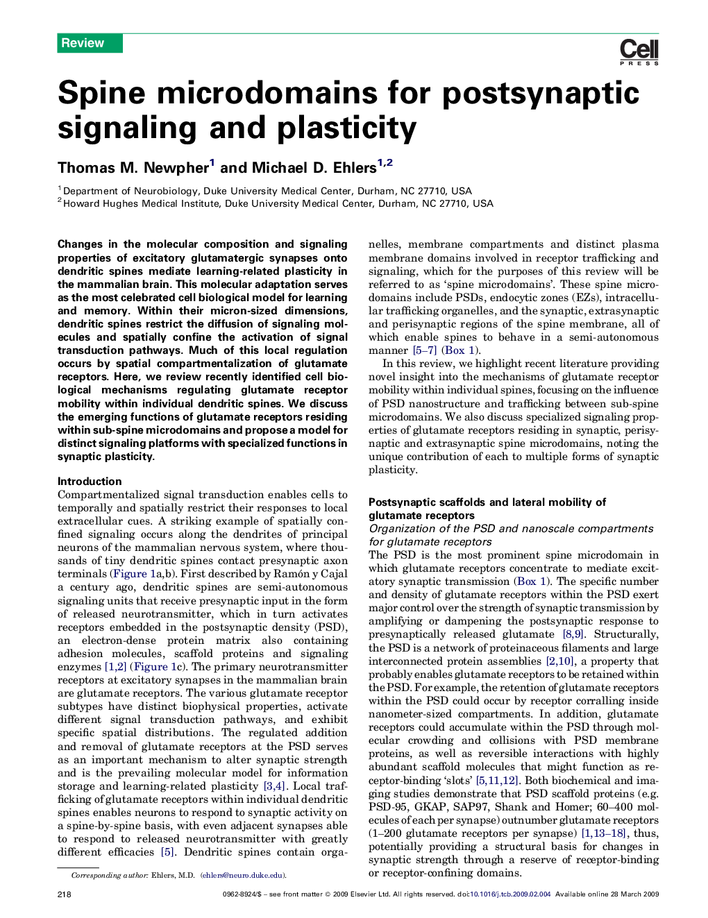 Spine microdomains for postsynaptic signaling and plasticity