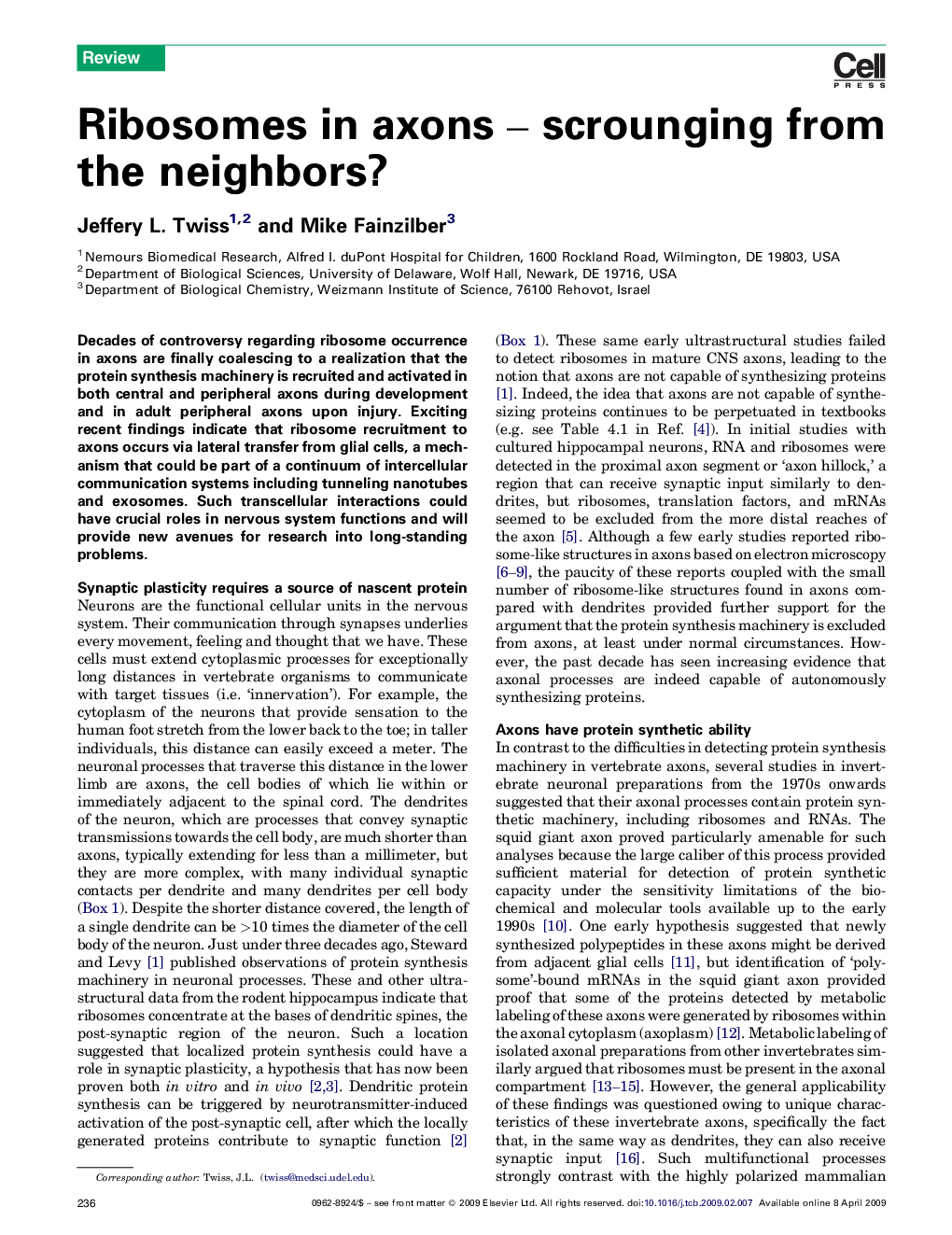 Ribosomes in axons – scrounging from the neighbors?