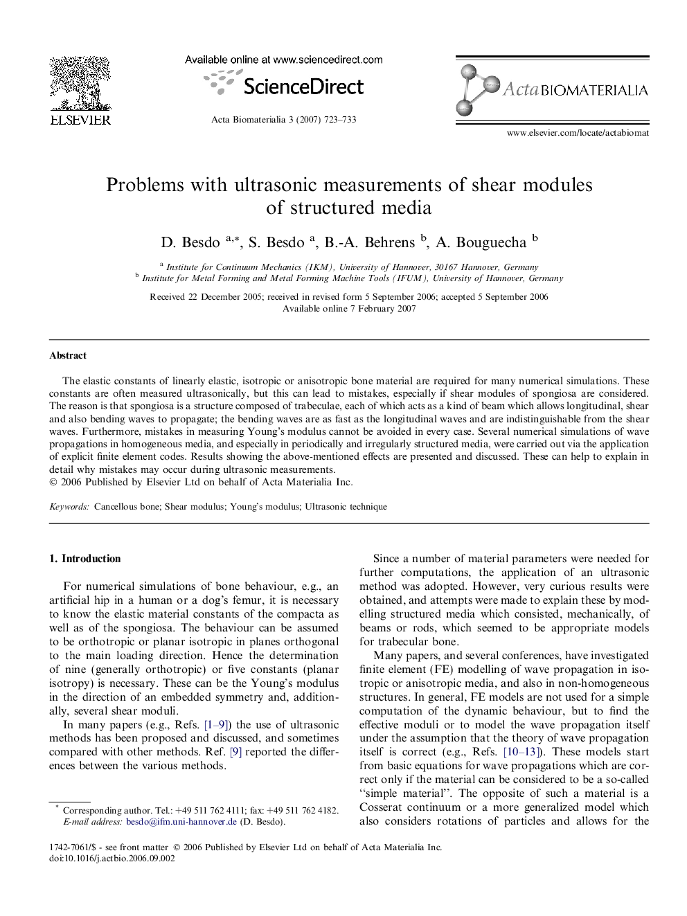 Problems with ultrasonic measurements of shear modules of structured media